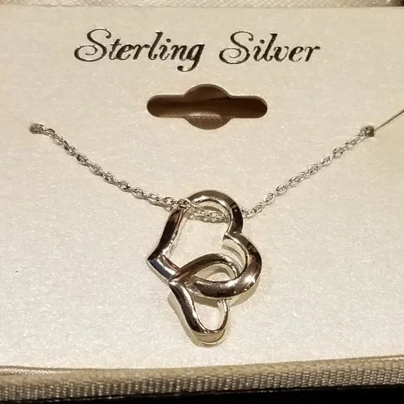 Sterling Silver Interlocked Hearts Necklace - Picture 1 of 2